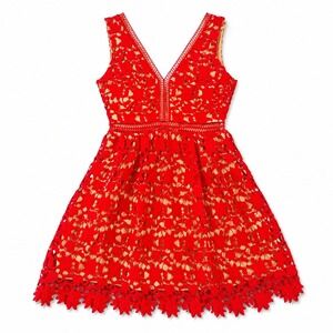 Danity‎ Floral Lace Fit & Flare Dress Red Sleeveless Cocktail Women's Medium NWT